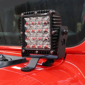 Jeep Wrangler Light Mount - Windshield Cowl - Go Rhino - 6in Q4 Series - Textured Black - `18-`20